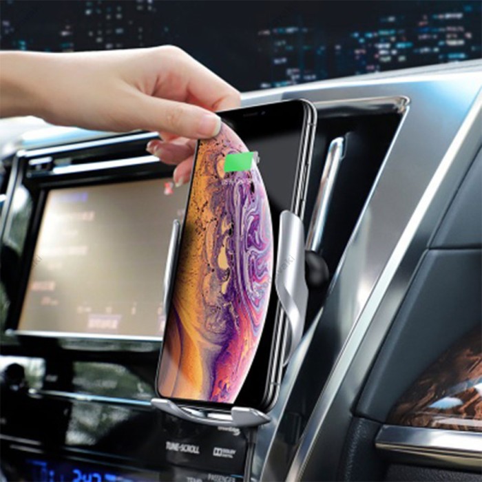 Автомобільний тримач із бездротовою зарядкою Hoco S14 Surpass with wireless charging 15W Silver