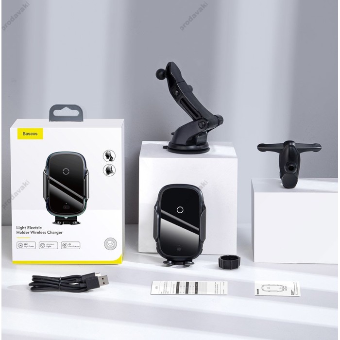 Автомобільний тримач із бездротовою зарядкою Baseus Light Electric Holder Wireless Charger Black WXHW03-01