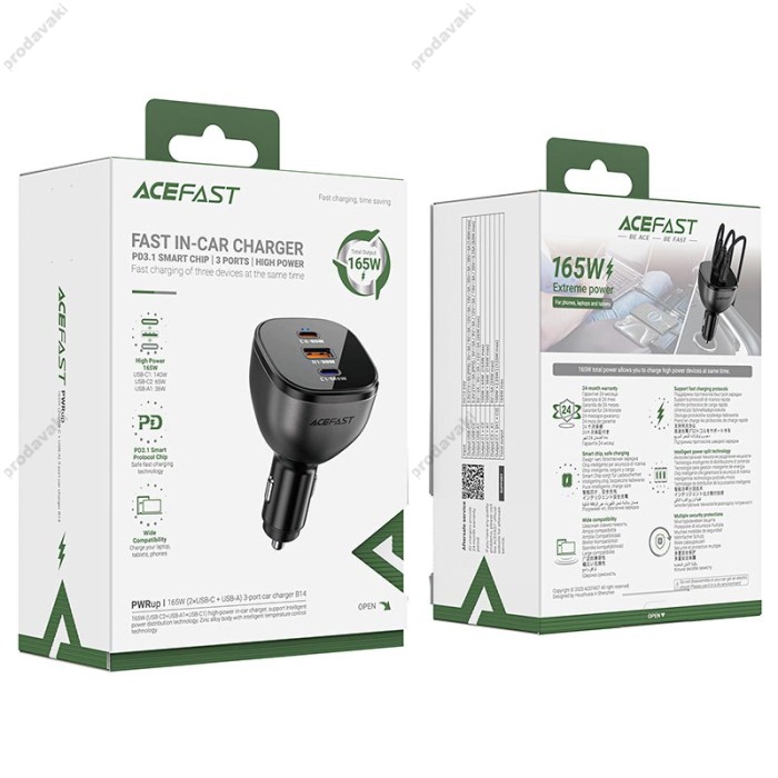 Автомобільний зарядний пристрій ACEFAST B14 3-port car charger 3A 165W Grey