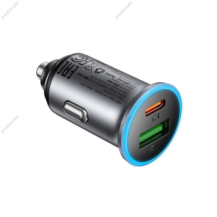 Автомобільний зарядний пристрій ACEFAST B15 PD dual port metal 4A 65W Grey