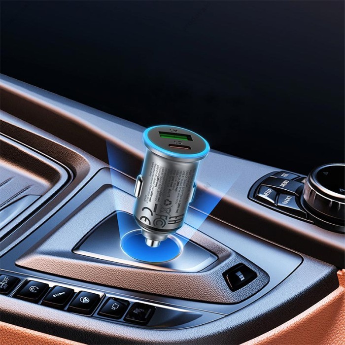 Автомобільний зарядний пристрій ACEFAST B15 PD dual port metal 4A 65W Grey