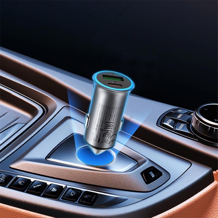 Автомобільний зарядний пристрій ACEFAST B16 PD dual port metal 3A 95W Grey