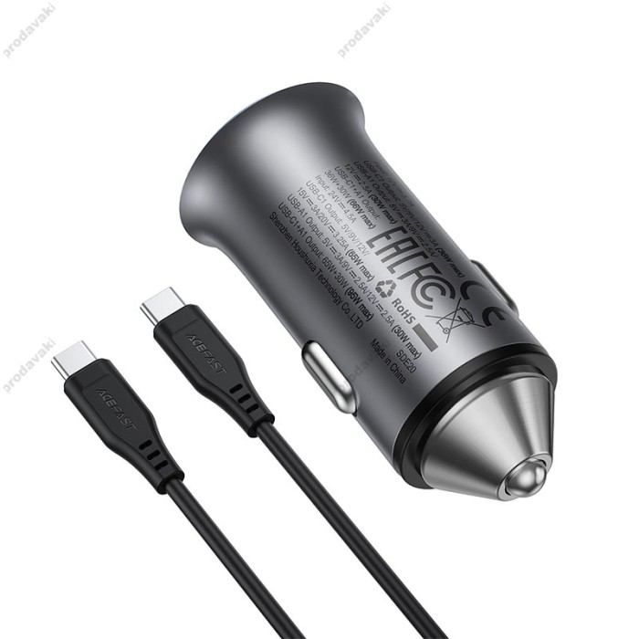 Автомобільний зарядний пристрій ACEFAST B16 PD dual port metal Type-C set 3A 95W Grey