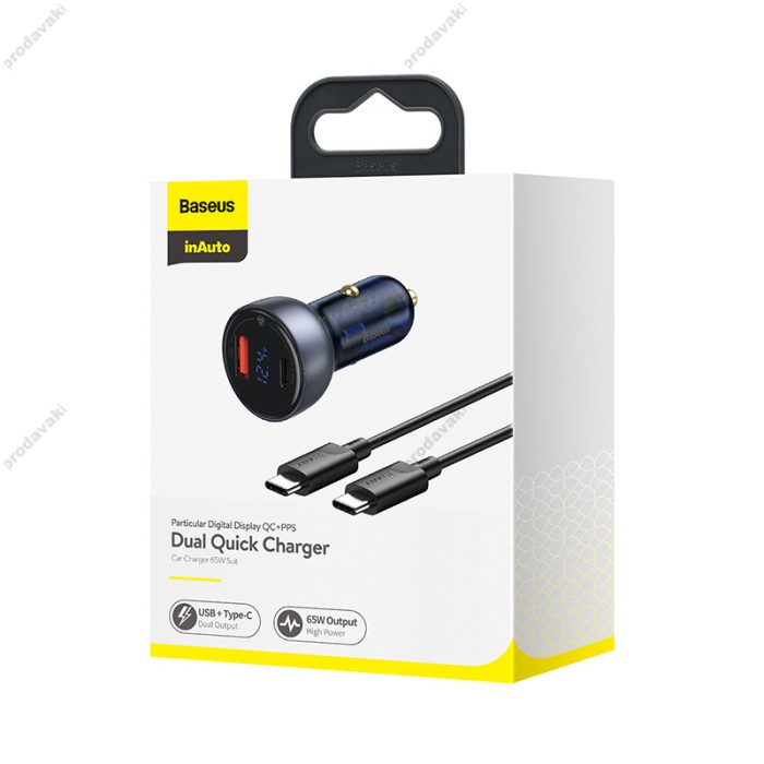 Автомобільний зарядний пристрій Baseus Particular Digital Display Type-C Cable 5A 65W TZCCKX-0G Grey
