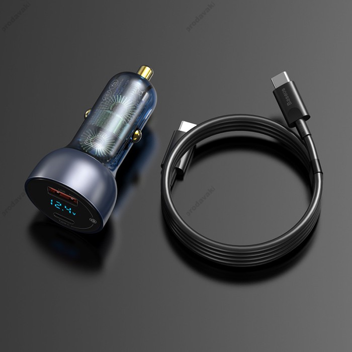 Автомобільний зарядний пристрій Baseus Particular Digital Display Type-C Cable 5A 65W TZCCKX-0G Grey