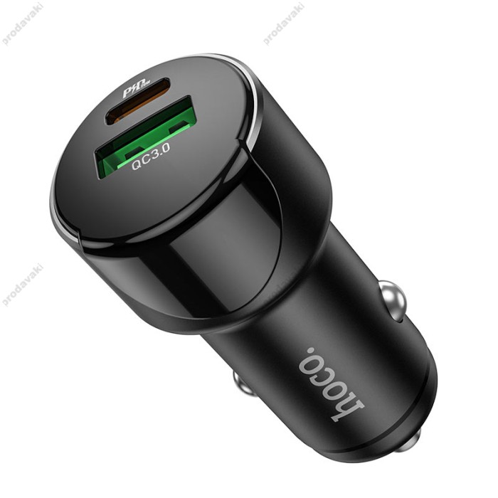 Автомобільний зарядний пристрій Hoco Z42 Light road dual port digital display 3A 20W Black