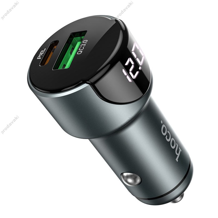 Автомобільний зарядний пристрій Hoco Z42 Light road dual port digital display 3A 20W Metal Gray