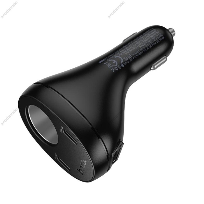Автомобільний зарядний пристрій розгалужувач HOCO Z61 Correct three-port cigarette lighter 17W Black