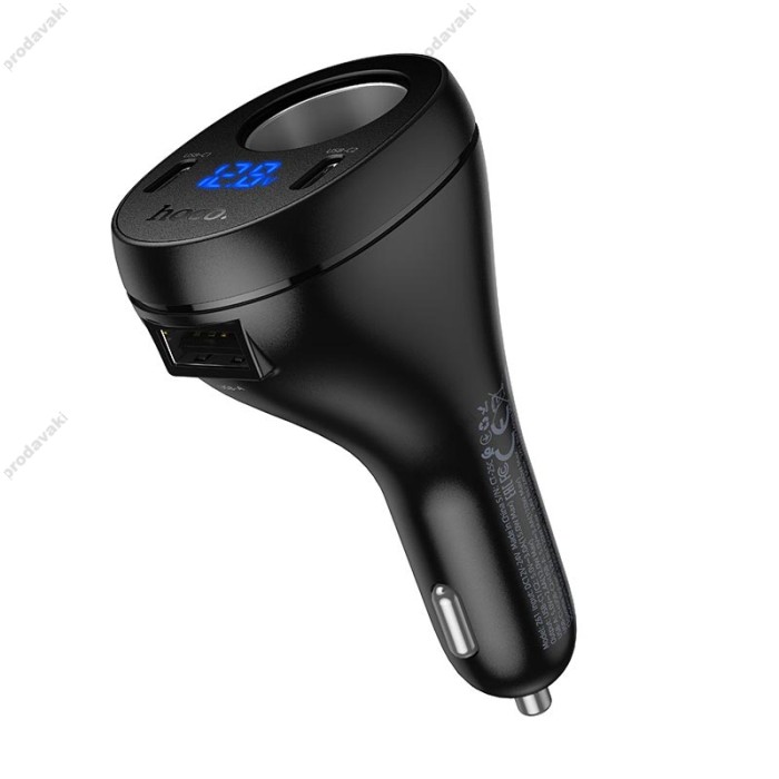 Автомобільний зарядний пристрій розгалужувач HOCO Z61 Correct three-port cigarette lighter 17W Black