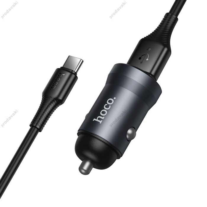 Автомобільний зарядний пристрій Hoco Z62 Energy single-port Type-C Cable 3A 18W Grey