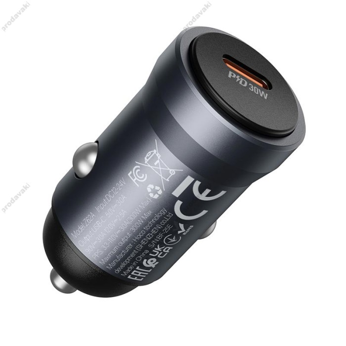 Автомобільний зарядний пристрій Hoco Z62A Energy single port Type-C Set 3A 30W Metal-grey