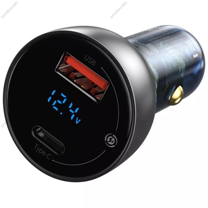 Автомобільний зарядний пристрій Baseus Particular Digital Display QC + PPS Transparent Grey CCKX-C0A