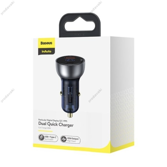 Автомобільний зарядний пристрій Baseus Particular Digital Display QC + PPS Transparent Grey CCKX-C0A