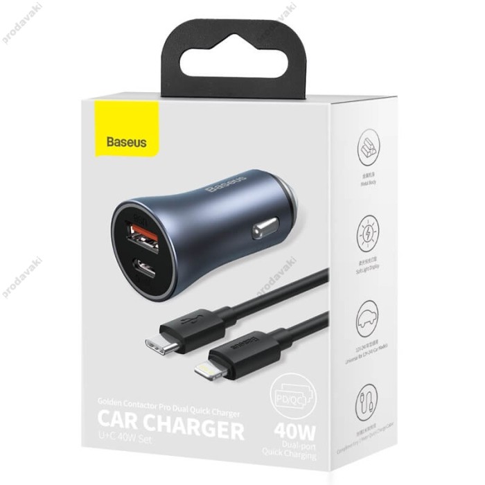 Автомобільний зарядний пристрій Baseus Golden Contactor Pro Car Charger U+C 40W Dark Grey (TZCCJD-B0G)
