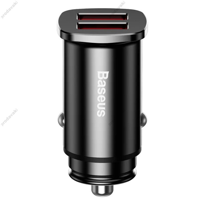 Автомобільний зарядний пристрій Baseus Square metal 2USB 30W Black CCALL-DS01