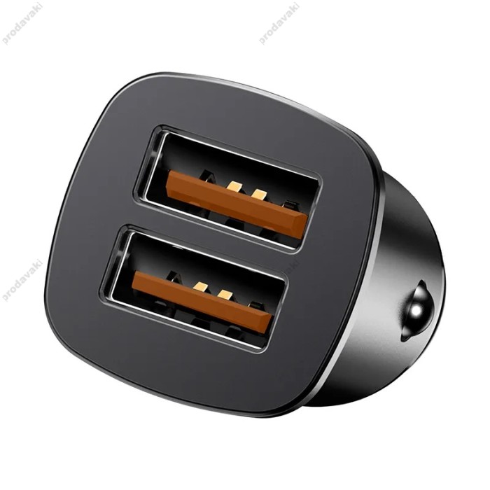 Автомобільний зарядний пристрій Baseus Square metal 2USB 30W Black CCALL-DS01