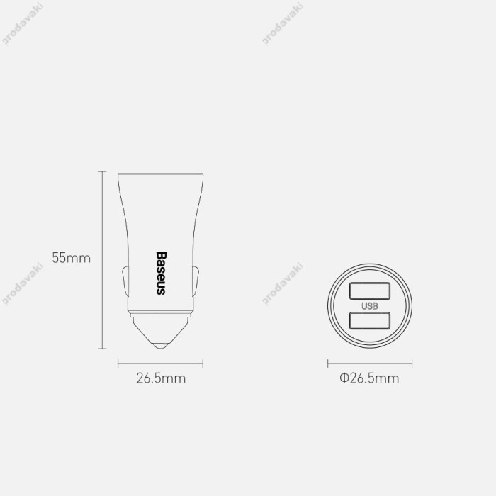 Автомобільний зарядний пристрій Baseus Golden Contactor Pro Dual Charger Car 40W Grey CCJD-A0G