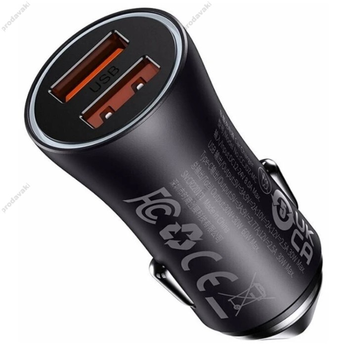 Автомобільний зарядний пристрій Baseus Golden Contactor Max Dual Fast Charger Car 60W Black CGJM000013