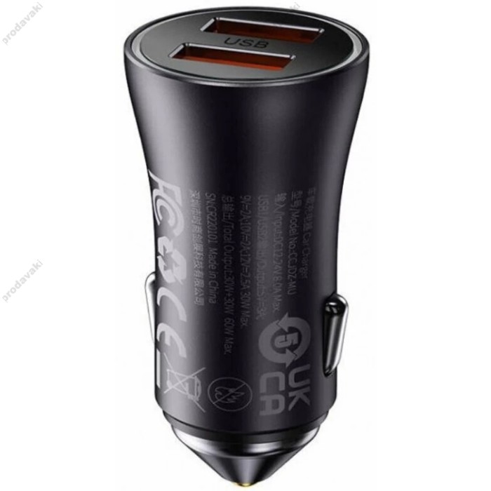 Автомобільний зарядний пристрій Baseus Golden Contactor Max Dual Fast Charger Car 60W Black CGJM000013