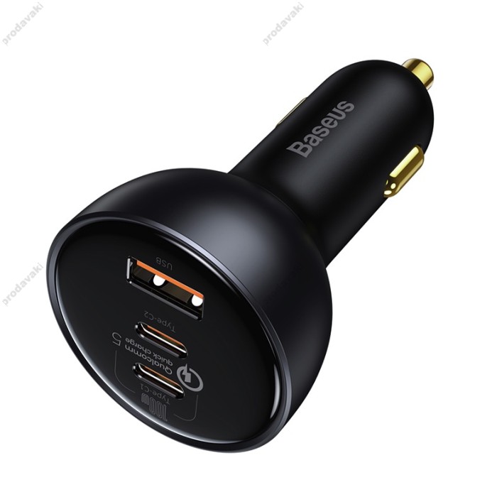 Автомобільний зарядний пристрій Baseus Qualcomm Quick Charge 5 Technology C+C+U 160W + Cable Black TZCCZM-0G