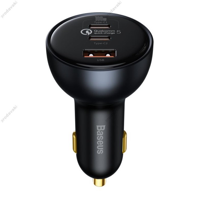 Автомобільний зарядний пристрій Baseus Qualcomm Quick Charge 5 Technology C+C+U 160W + Cable Black TZCCZM-0G