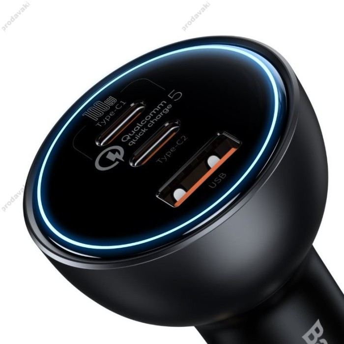 Автомобільний зарядний пристрій Baseus Qualcomm Quick Charge 5 Technology C+C+U 160W + Cable Black TZCCZM-0G