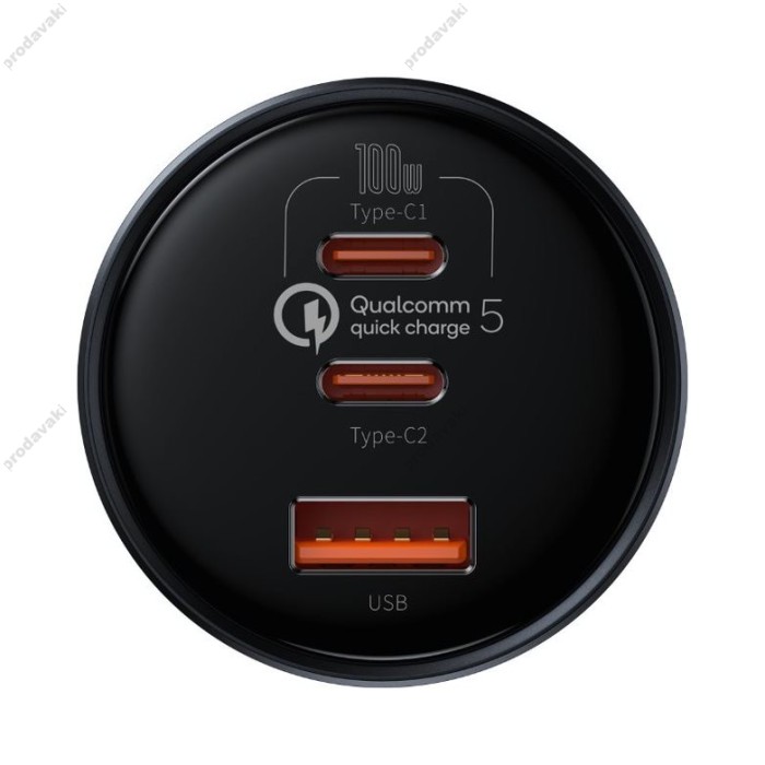 Автомобільний зарядний пристрій Baseus Qualcomm Quick Charge 5 Technology C+C+U 160W + Cable Black TZCCZM-0G