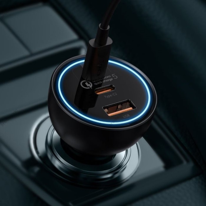 Автомобільний зарядний пристрій Baseus Qualcomm Quick Charge 5 Technology C+C+U 160W + Cable Black TZCCZM-0G