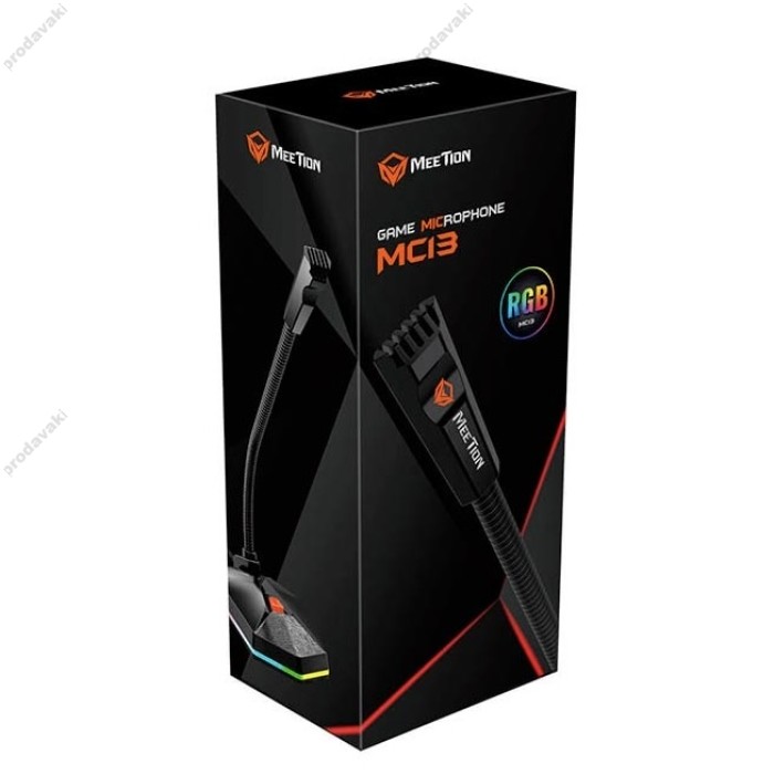 Мікрофон провідний настільний ігровий MeeTion MT-MC13 RGB, USB Black