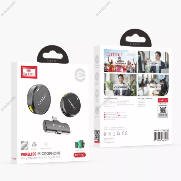 Бездротовий мікрофон Earldom ET-MC15C Wireless Microphone Type-C 2 мікрофона Black