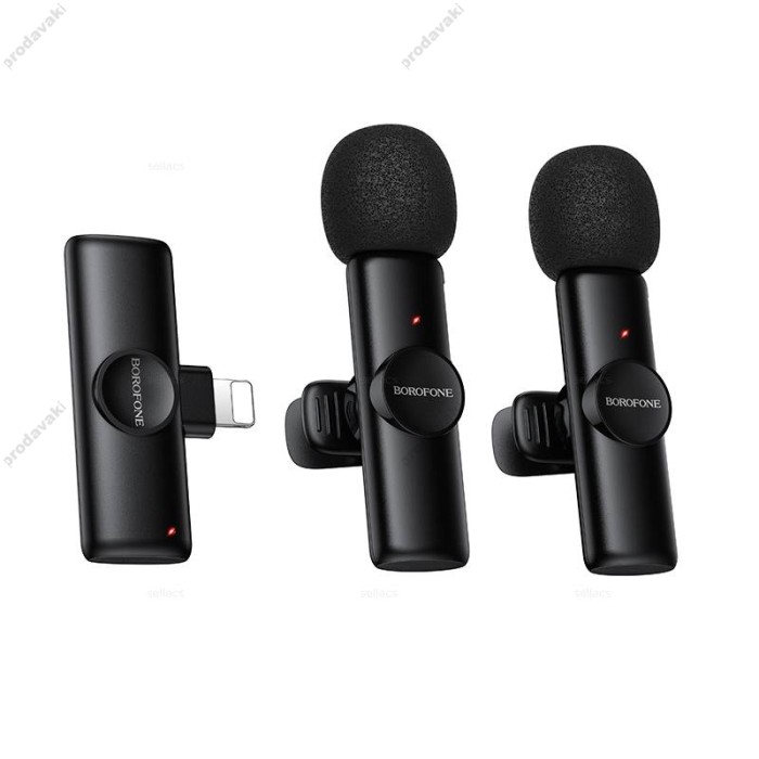 Бездротовий мікрофон BOROFONE BFK16A Wireless Microphone Lightning 2 мікрофона Black