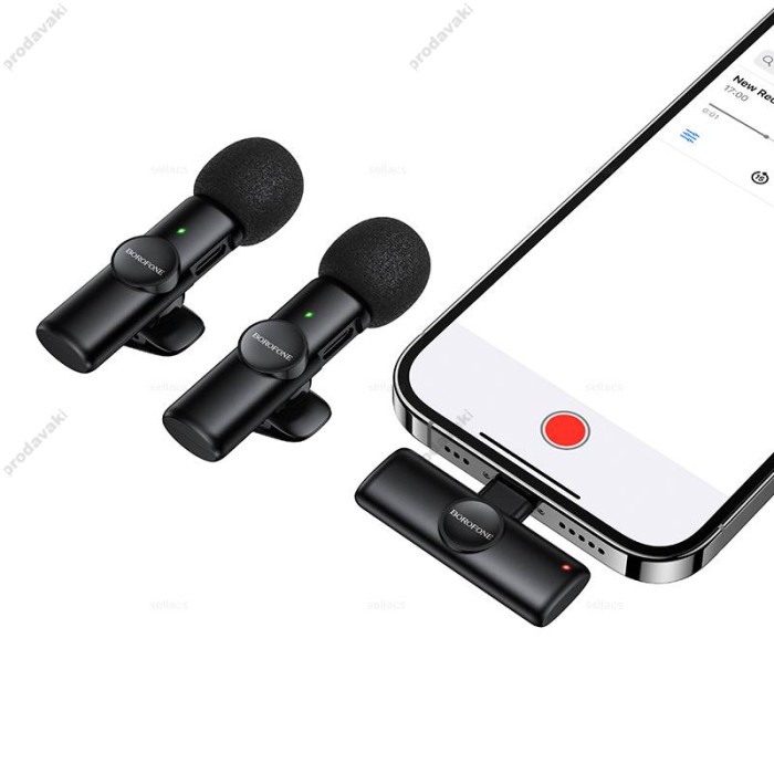 Бездротовий мікрофон BOROFONE BFK16A Wireless Microphone Lightning 2 мікрофона Black