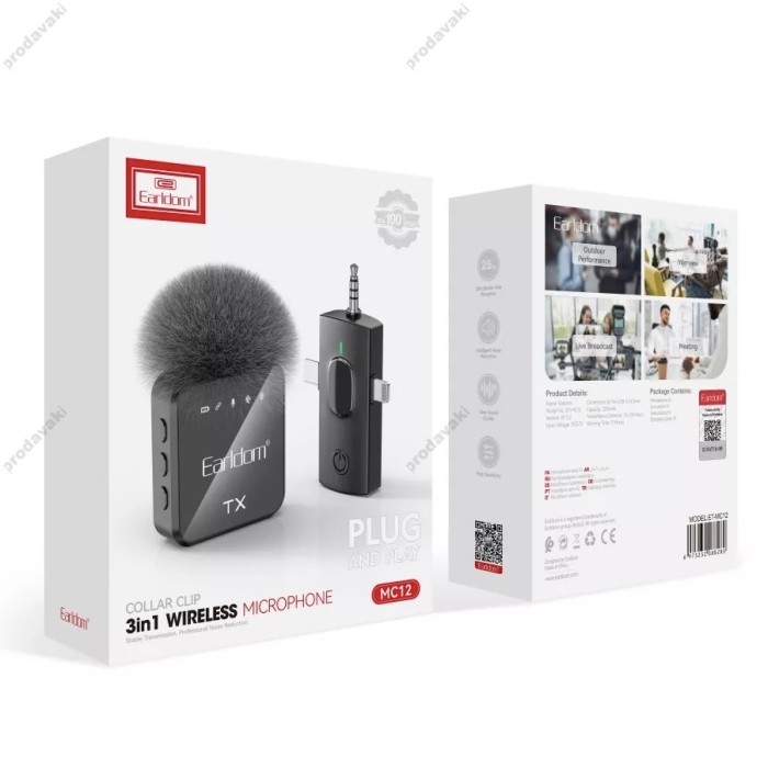 Бездротовий мікрофон Earldom ET-MC12 Wireless Microphone Lightning/Type-C/3.5mm Black