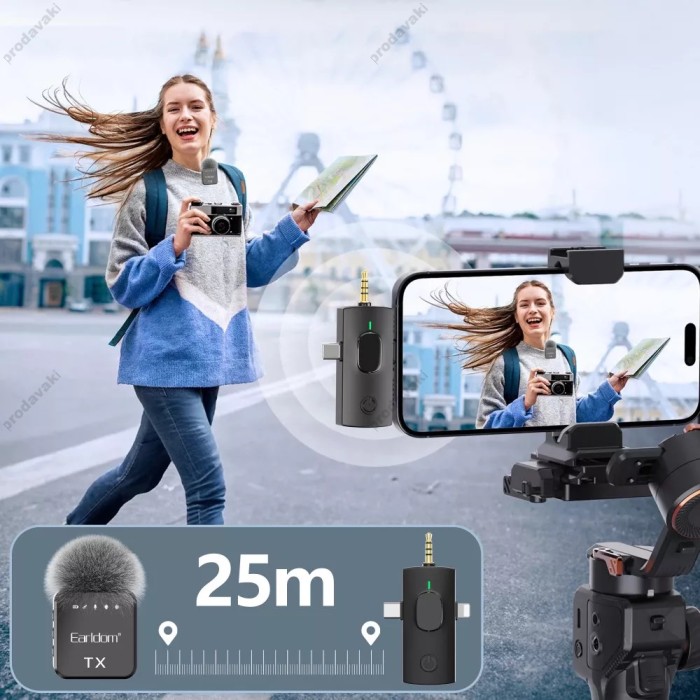 Бездротовий мікрофон Earldom ET-MC12 Wireless Microphone Lightning/Type-C/3.5mm Black