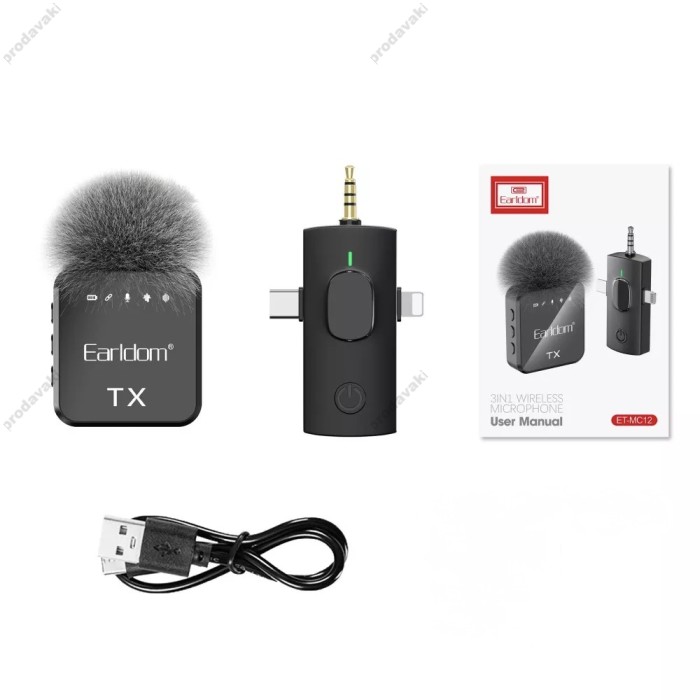 Бездротовий мікрофон Earldom ET-MC12 Wireless Microphone Lightning/Type-C/3.5mm Black