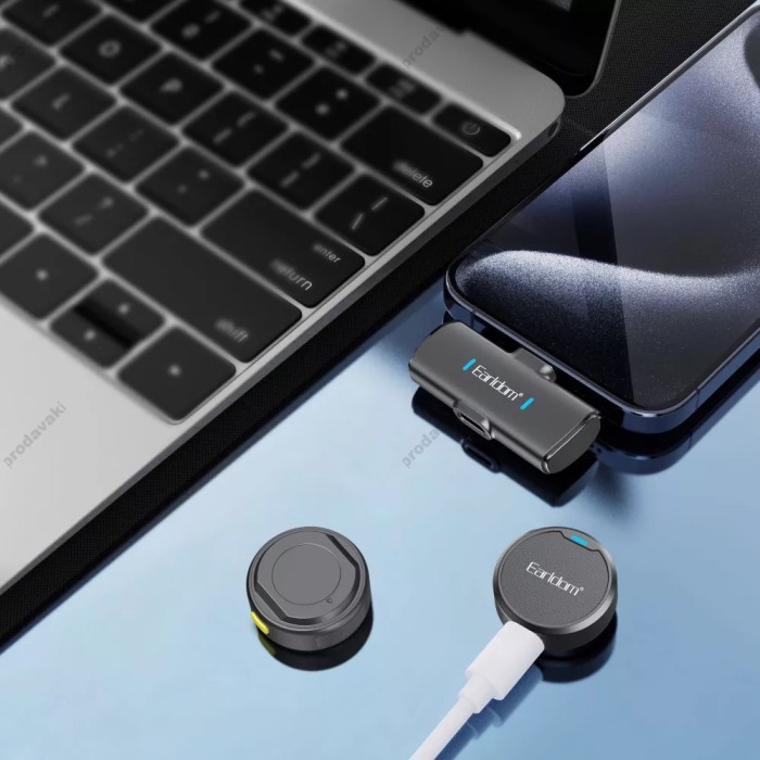 Бездротовий мікрофон Earldom ET-MC15L Wireless Microphone Lightning 2 мікрофона Black