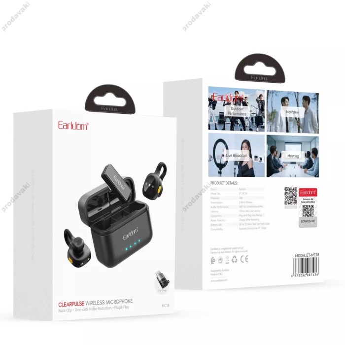 Бездротовий мікрофон Earldom ET-MC18 Wireless Microphone Type-C/Lightning 2 мікрофона Black