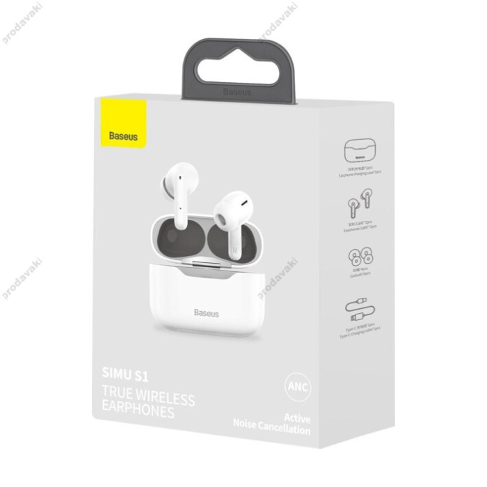 Бездротові навушники Bluetooth Baseus SIMU S1 ANC True Wireless Earphone BT 5.1 White NGS1-02