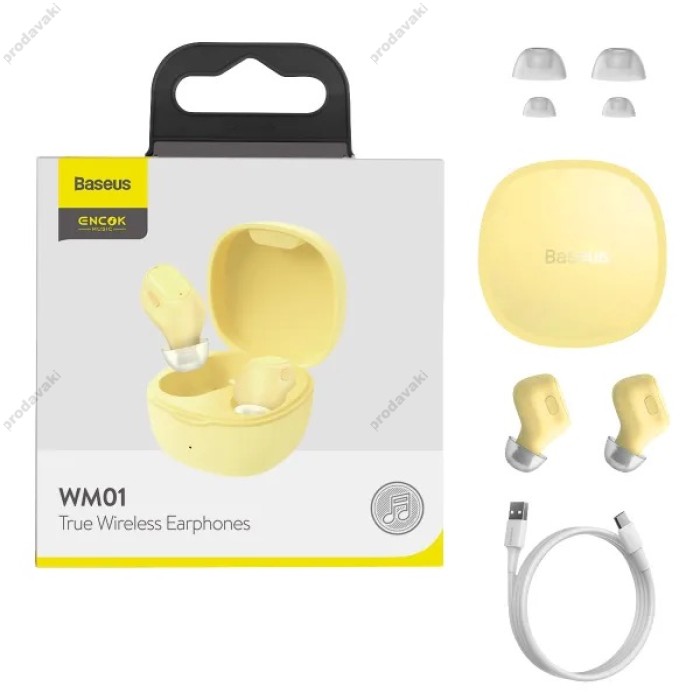 Бездротові Bluetooth навушники Baseus WM01 Encok True Wireless Earphones BT 5.3 Yellow NGWM01-0Y