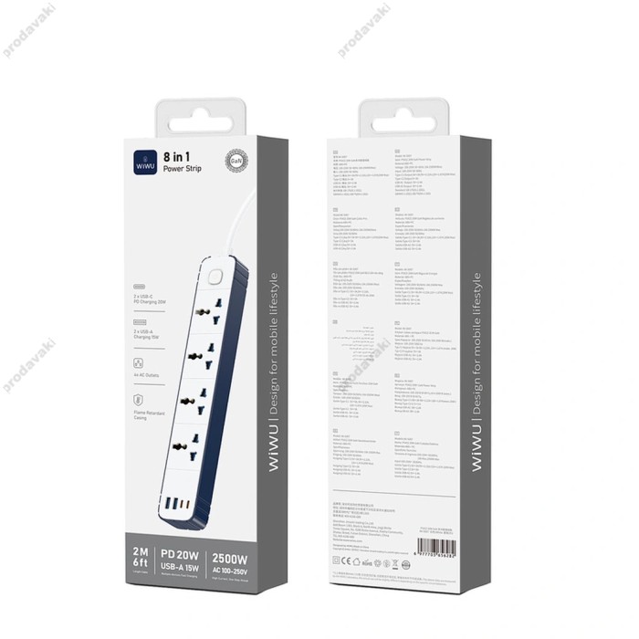 Мережевий подовжувач фільтр Wiwu Wi-S007 8in1 GaN Power Strip White