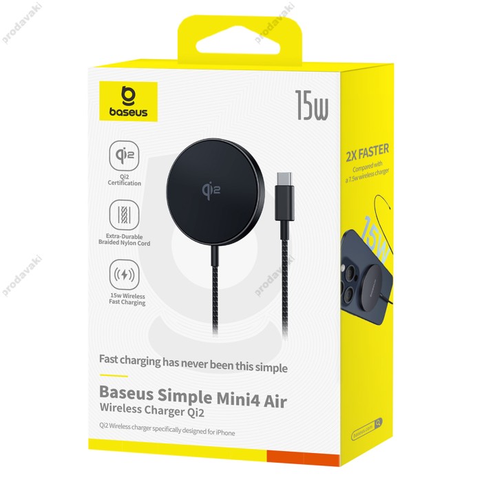 Бездротовий зарядний пристрій Baseus Simple Mini4 Air Magnetic Wireless Charger Qi2 15W Black P10278200111-00