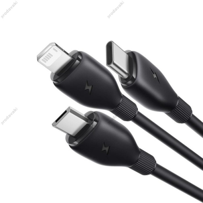 USB кабель Baseus Ultra-Fast 3in1 Fast Charging Cable USB to M+L+C 3.5A 0.8m Black P10376303121-01