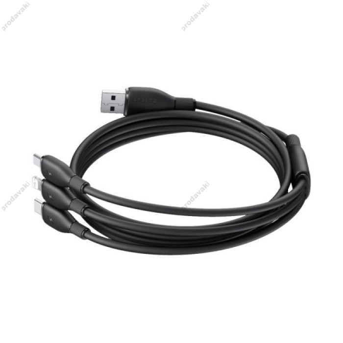 USB кабель Baseus Ultra-Fast 3in1 Fast Charging Cable USB to M+L+C 3.5A 0.8m Black P10376303121-01
