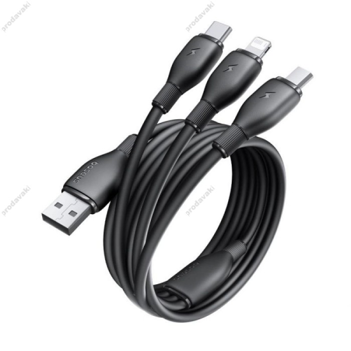 USB кабель Baseus Ultra-Fast 3in1 Fast Charging Cable USB to M+L+C 3.5A 0.8m Black P10376303121-01