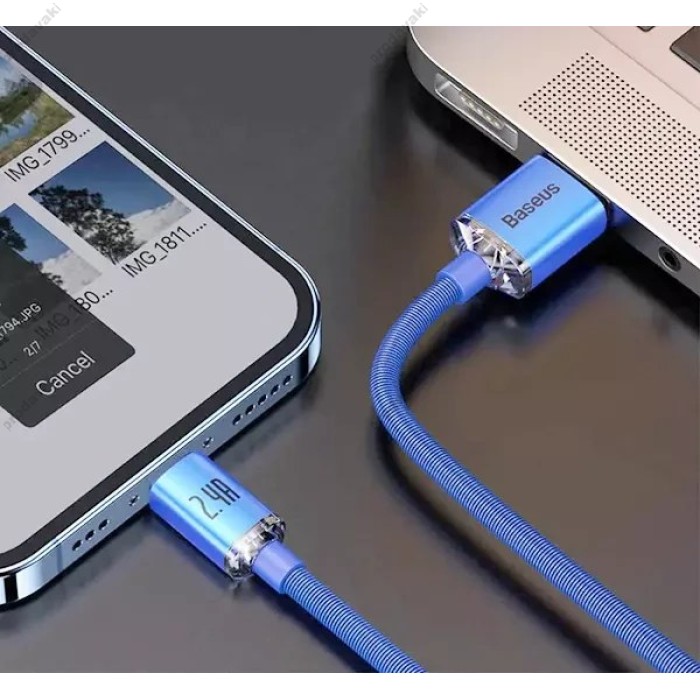 USB кабель Baseus Crystal Shine Series Fast Charging Data Cable USB to iP Lightning 2.4A 2m Blue CAJY000103
