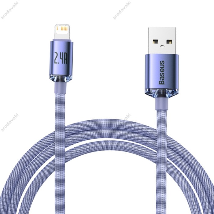 USB кабель Baseus Crystal Shine Series Fast Charging Data Cable USB to iP Lightning 2.4A 2m Purple CAJY000105