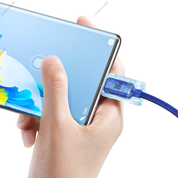 Кабель Baseus Crystal Shine Series Fast Charging Data USB to Type-C 100W 1.2m Blue CAJY000403