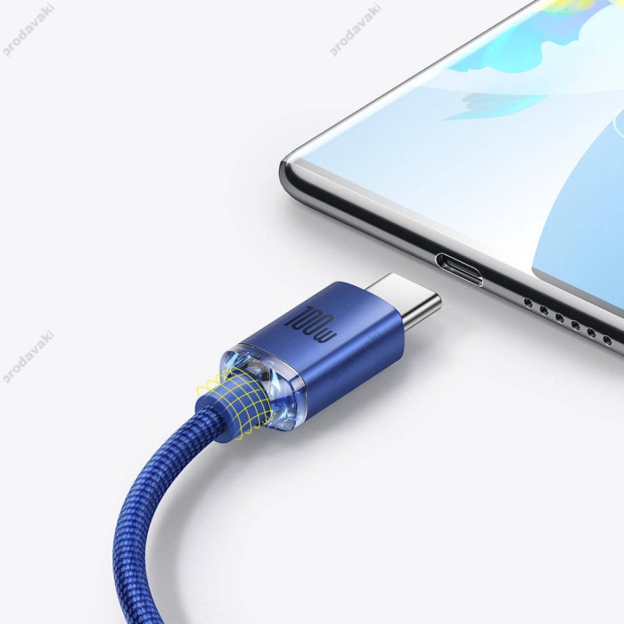 Кабель Baseus Crystal Shine Series Fast Charging Data USB to Type-C 100W 1.2m Blue CAJY000403