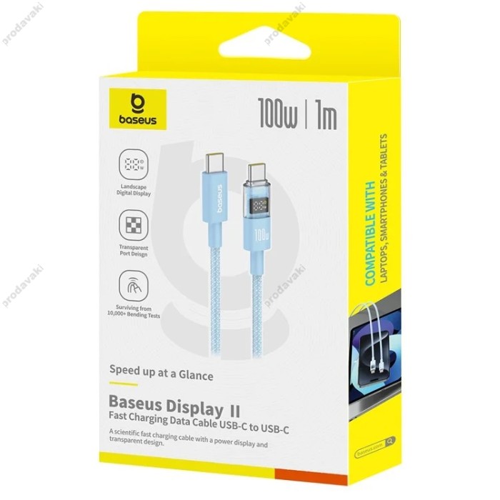 Кабель Baseus Display 2 Fast Charging Type-C to Type-C 100W 5A 1m Blue P10382702311-00