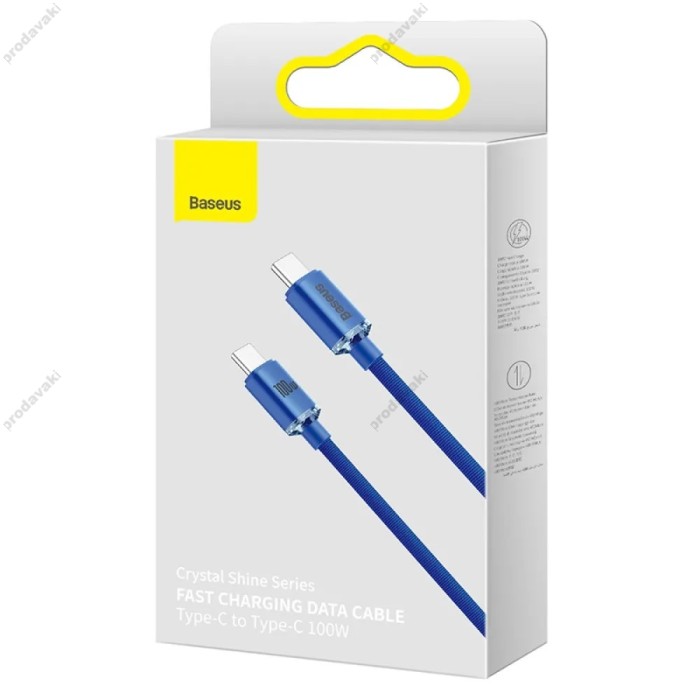 Кабель Baseus Crystal Shine Series Fast Charging Data Cable Type-C to Type-C 100W 5A 1.2m Blue CAJY000603